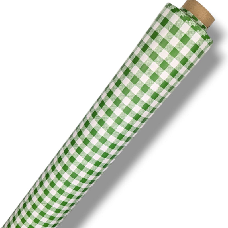 Classic Green Small Check Gingham PVC Vinyl Tablecloth Roll 20 Metres x 140cm Full Roll