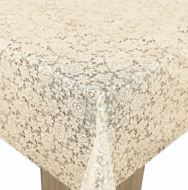 Floral Cream Lace Pattern vinyl tablecloth OVAL 250cm x 140cm-Warehouse Clearance