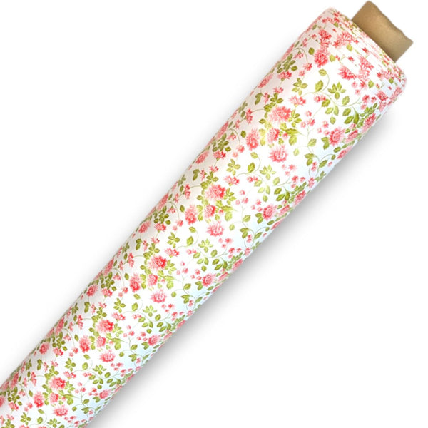 Dainty Pink Flowers PVC Vinyl Tablecloth Roll 20 Metres x 140cm