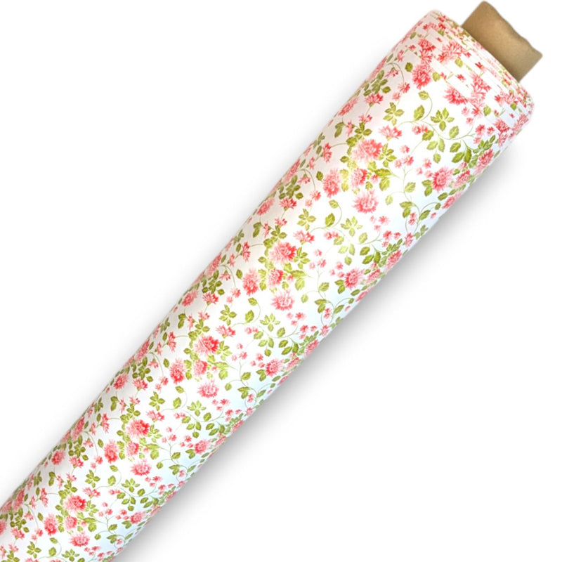 Dainty Pink Flowers PVC Vinyl Tablecloth Roll 20 Metres x 140cm