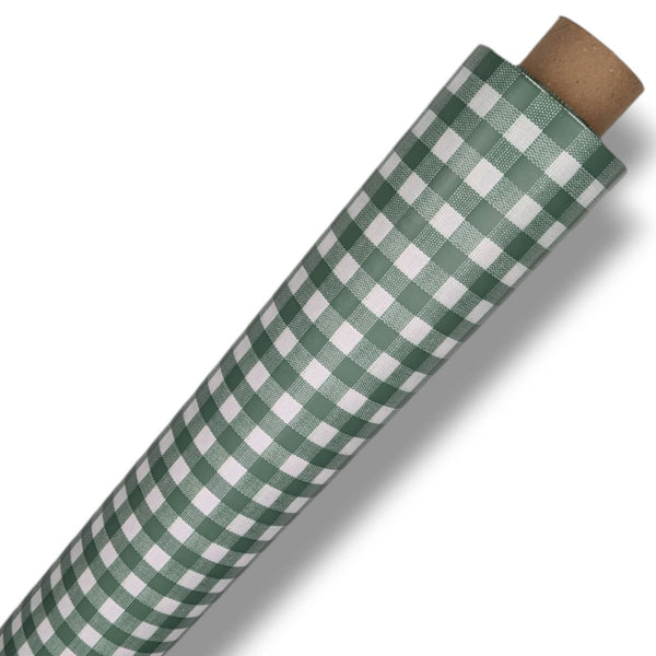 Bistro Gingham Check Dark Green Vinyl Oilcloth Tablecloth