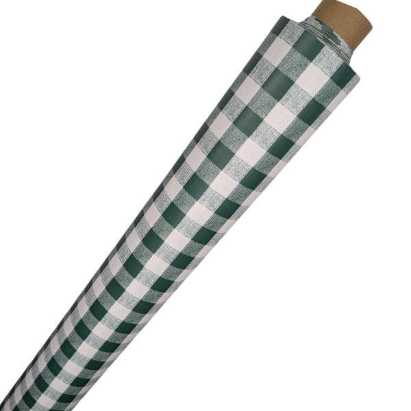 Dark Green Gingham Check  PVC Vinyl Tablecloth 20 Metres -Minor Print Faults