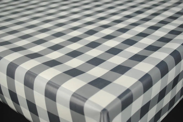 Dark Grey Gingham Vinyl Oilcloth Tablecloth 180cm x 140cm  - Warehouse Clearance