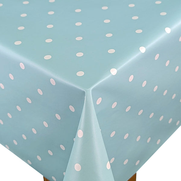 Duckegg Blue Polka Dot vinyl tablecloth ROUND 138cm -Warehouse Clearance