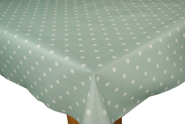 Duckegg Green Polka Dot vinyl tablecloth 110cm x 140cm Warehouse Clearance