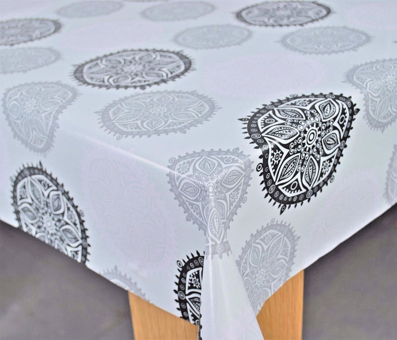 Ellie Grey Geometric PVC Vinyl Wipe Clean Tablecloth 150cm x 140cm Warehouse Clearance