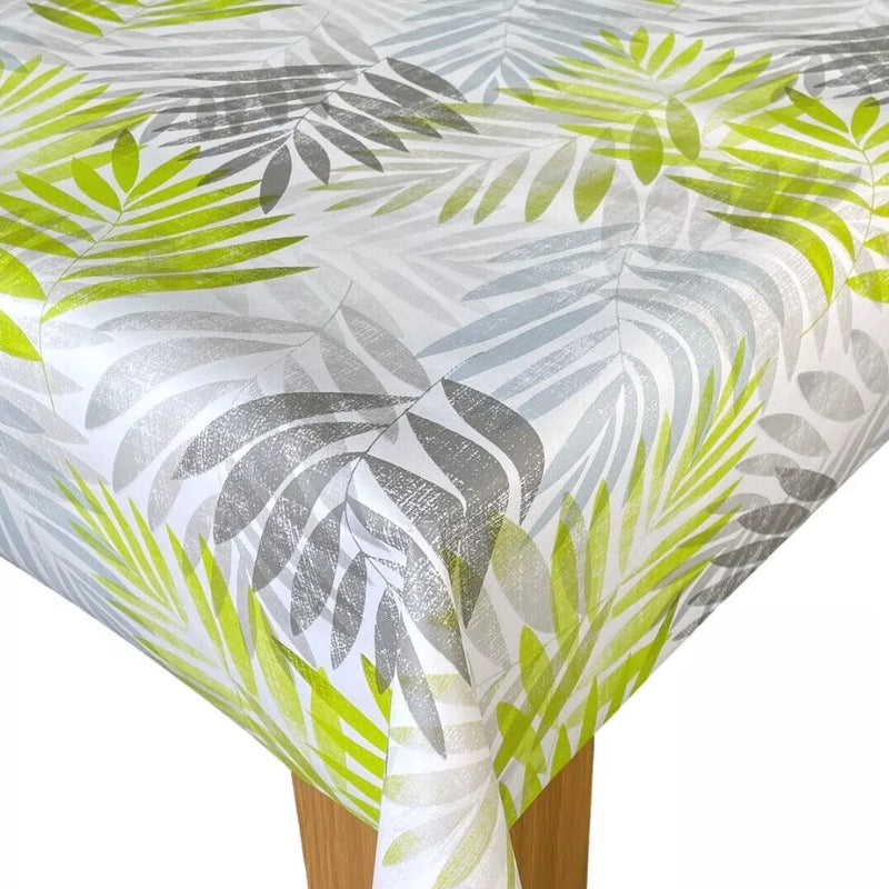 Exotic Leaves Green and Grey   PVC Vinyl Wipe Clean Tablecloth  250cm x 140cm Warehouse Clearance