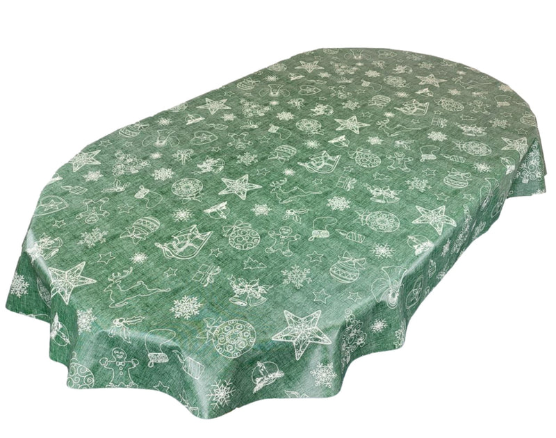 Oval Christmas Festive Green Wipe Clean PVC Vinyl Tablecloth 300cm x 140cm