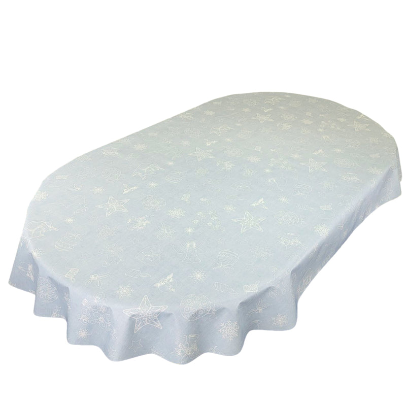 Oval Christmas Festive Ice Blue Wipe Clean PVC Vinyl Tablecloth 300cm x 140cm