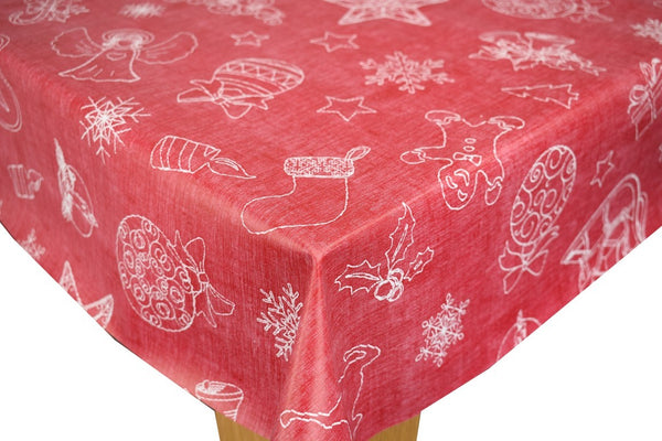 Festive Red vinyl tablecloth ROUND 138cm -Warehouse Clearance