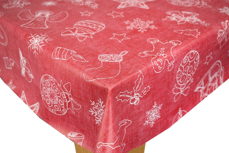 Festive Red vinyl tablecloth ROUND 138cm -Warehouse Clearance