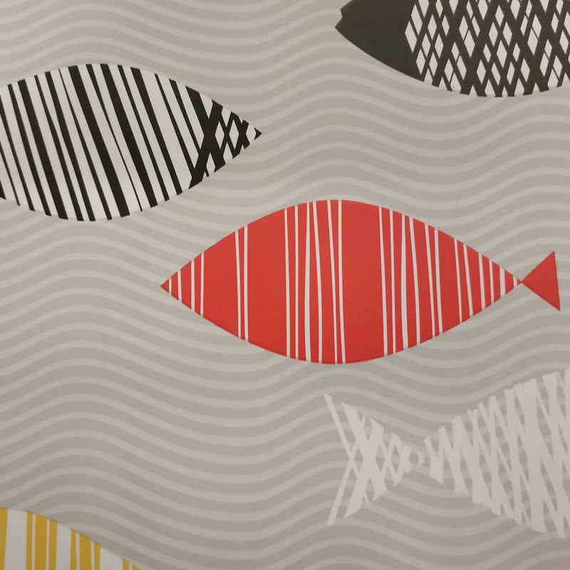 Fish in the Sea Grey PVC Vinyl Wipe Clean Tablecloth 150cm x 140cm Warehouse Clearance