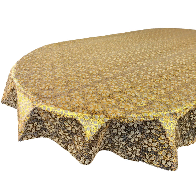 Oval Poinsettia Gold Lace Wipe Clean PVC Vinyl Tablecloth 250cm x 140cm