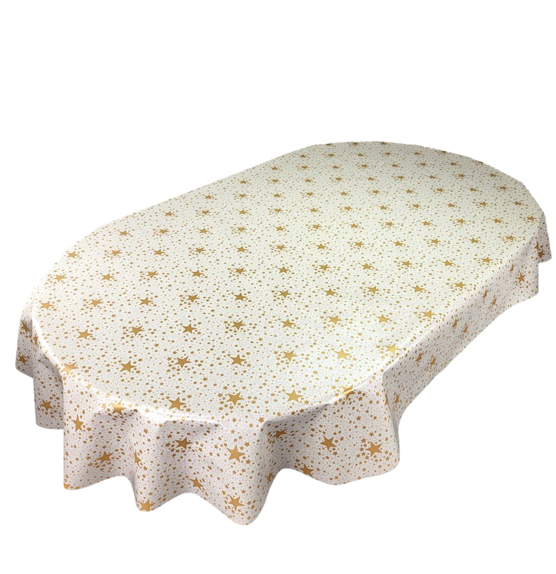 Oval Super Stars Gold Wipe Clean PVC Vinyl Tablecloth 180cm x 140cm