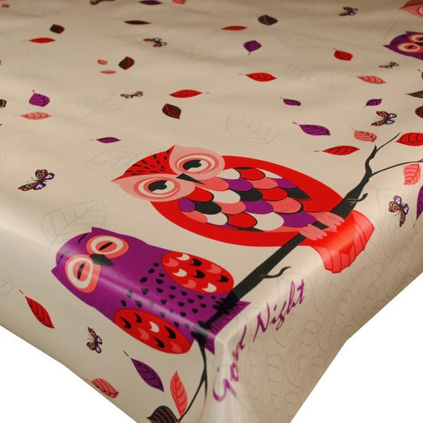 Good morning Good Night Owls PVC Vinyl Wipe Clean Tablecloth 110cm x 140cm Warehouse Clearance