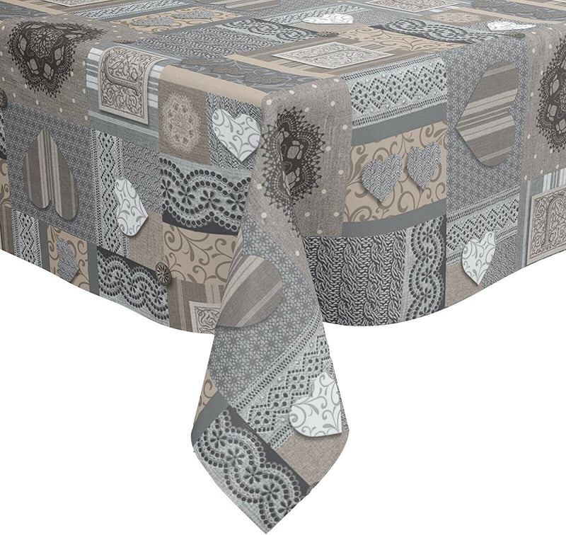 Amelia Grey and Beige PVC Vinyl Wipe Clean Tablecloth Square 130cm Warehouse Clearance