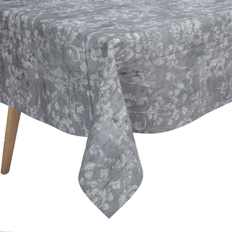 Grey Floral Rustic Wood vinyl tablecloth 110cm x 140cm Warehouse Clearance