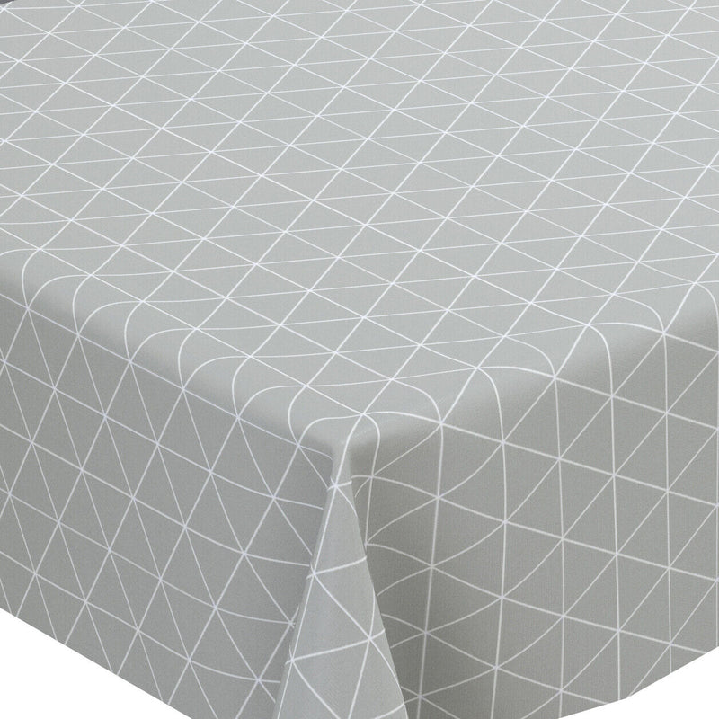 Grey Geometric Triangles PVC Vinyl Wipe Clean Tablecloth 150cm x 140cm Warehouse Clearance