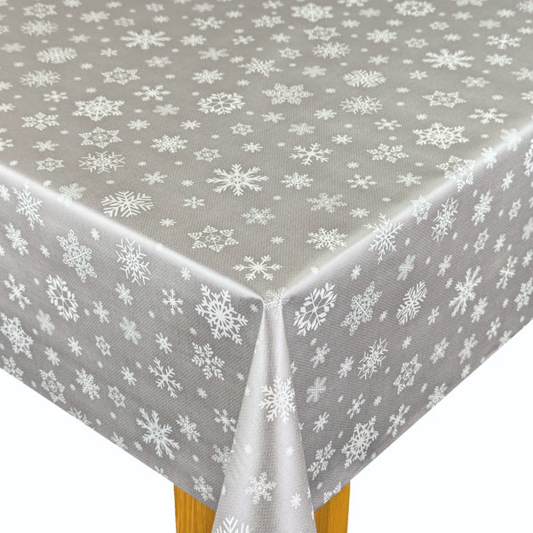 Christmas Snowflakes Grey Tex Vinyl Oilcloth Tablecloth