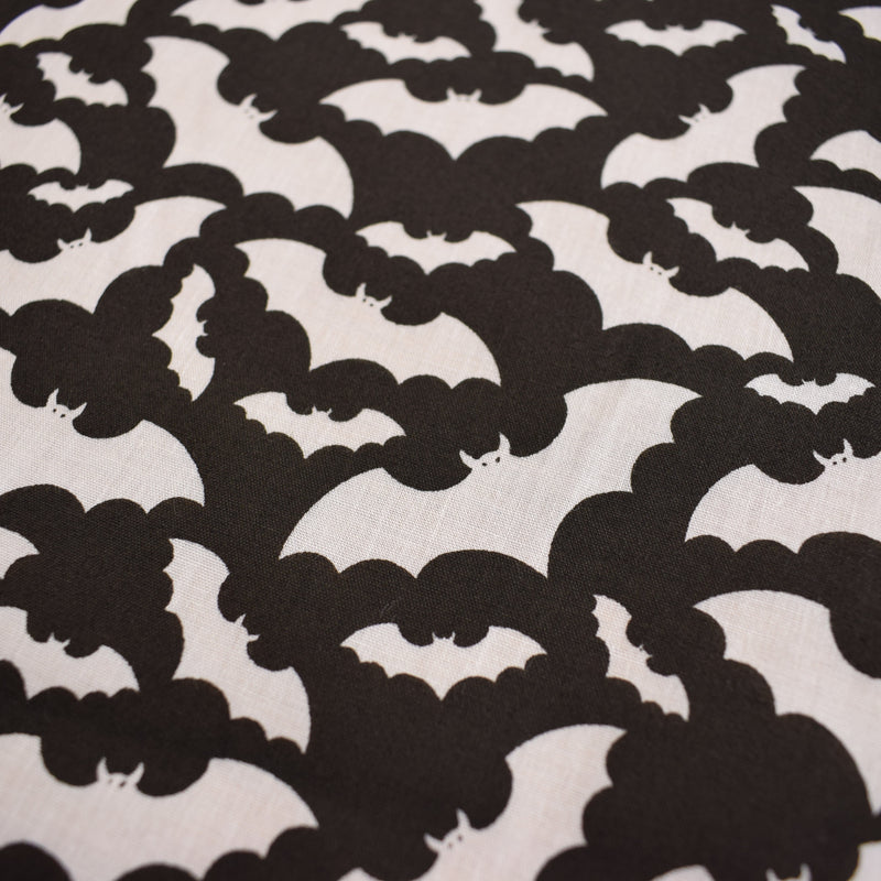 Halloween White Bats on Black Polyester / Cotton FABRIC for crafts 112cm x 27.4 metres Roll