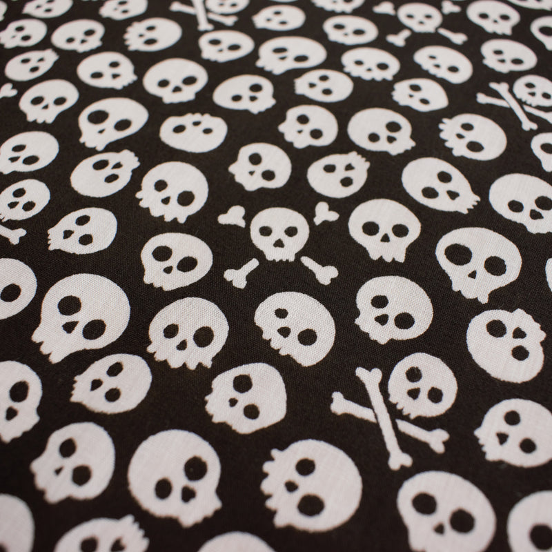 Halloween Spooky White Skulls on Black Polyester / Cotton FABRIC for crafts 112cm x 27.4 metres Roll