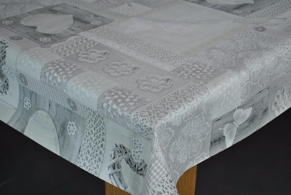 Hearts at Home grey Lace Pattern vinyl tablecloth 100cm x 140cm-Warehouse Clearance