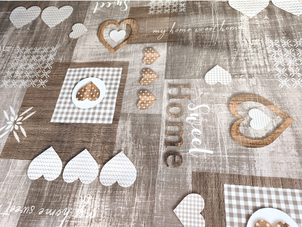 Hearts at Home Taupe vinyl tablecloth  100cm x 140cm-Warehouse Clearance