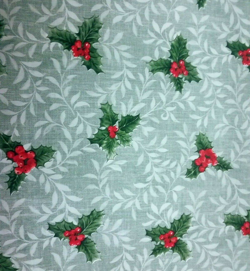 Christmas Holly Duckegg Green PVC Vinyl Tablecloth 20 Metres x 140cm Full Roll