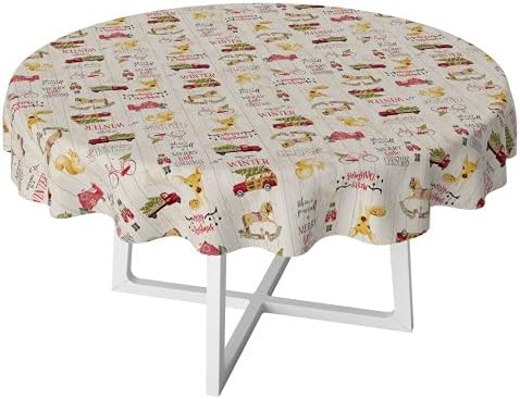 Holly Jolly Beige vinyl tablecloth ROUND 138cm -Warehouse Clearance