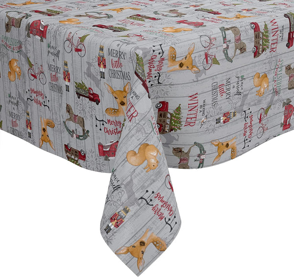 Holly Jolly Grey vinyl tablecloth ROUND 138cm -Warehouse Clearance