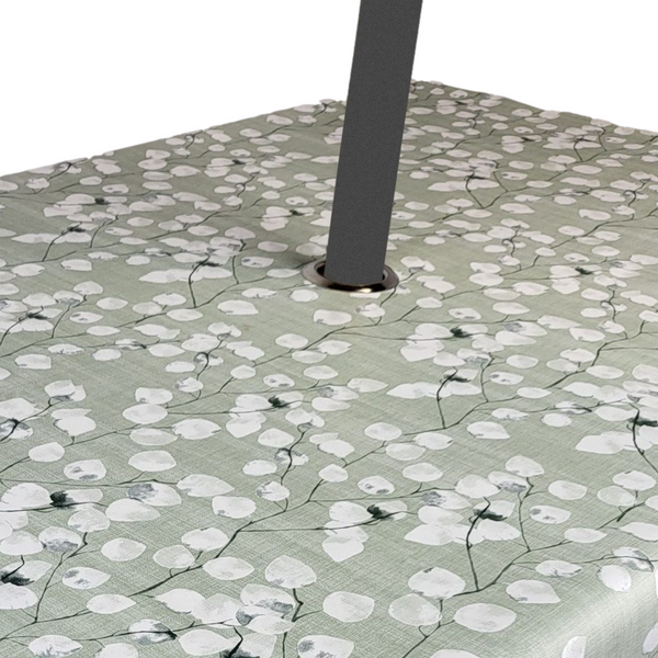 Honesty Sage Green with PARASOL Hole PVC Vinyl Wipe Clean Tablecloth  140cm x 140cm  Warehouse Clearance