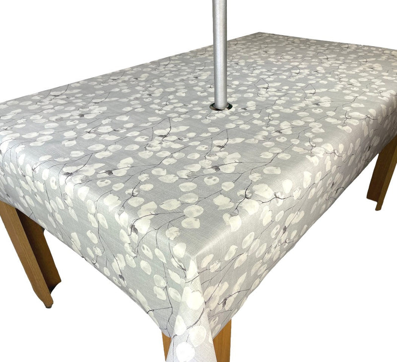 Honesty Grey Floral Leaf Tablecloth with Parasol Hole Wipe Clean Tablecloth Vinyl PVC 300cm x 140cm