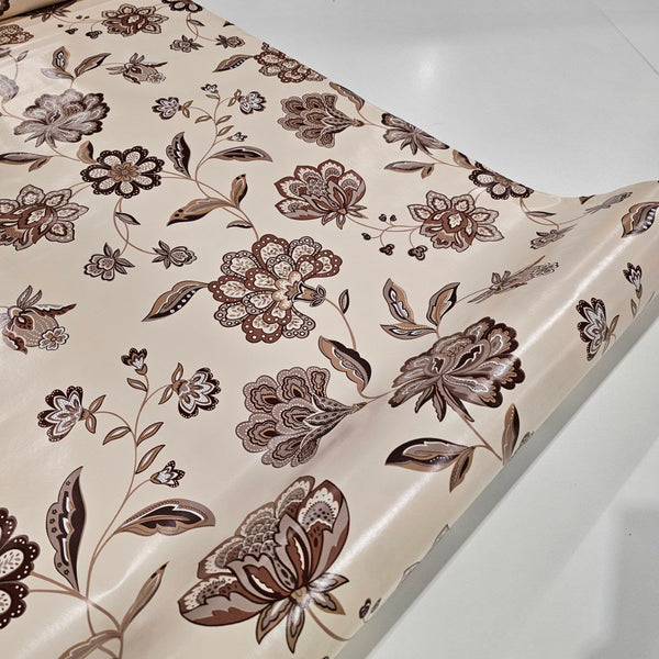 Classic Floral Pattern Brown Beige  PVC Tablecloth 20 Metres Roll