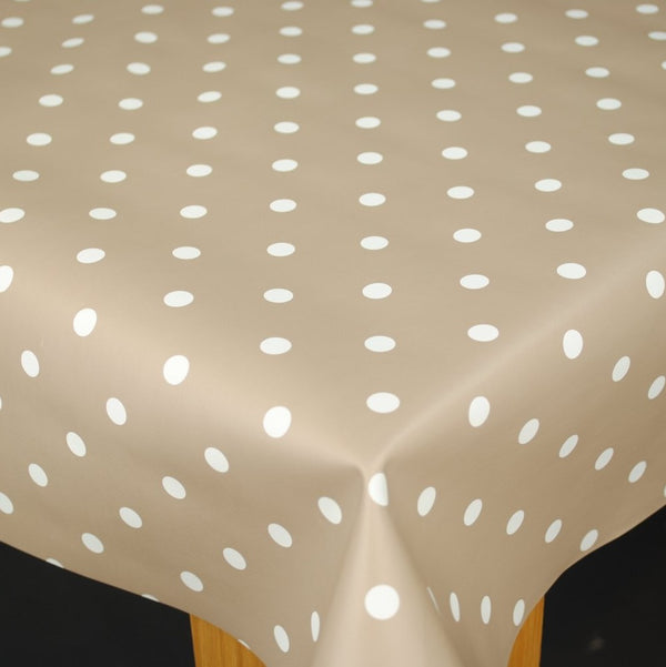 Taupe Polka Dot PVC Vinyl Wipe Clean Tablecloth  80cm x 140cm Warehouse Clearance