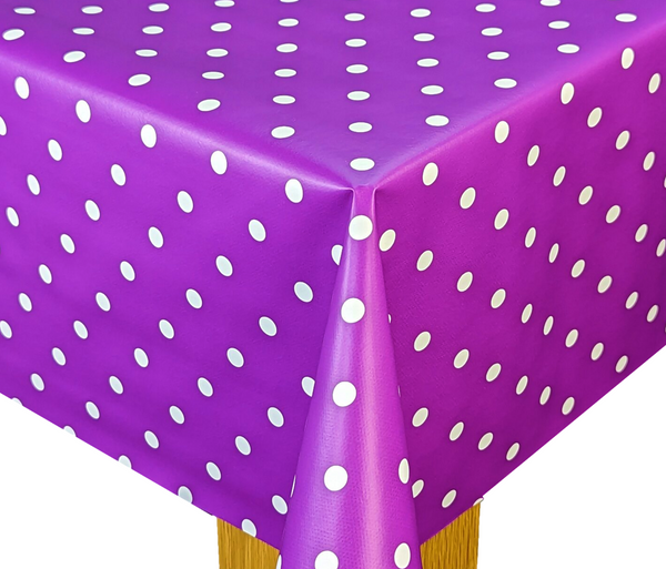 Purple Polka Dot vinyl tablecloth ROUND 138cm -Warehouse Clearance