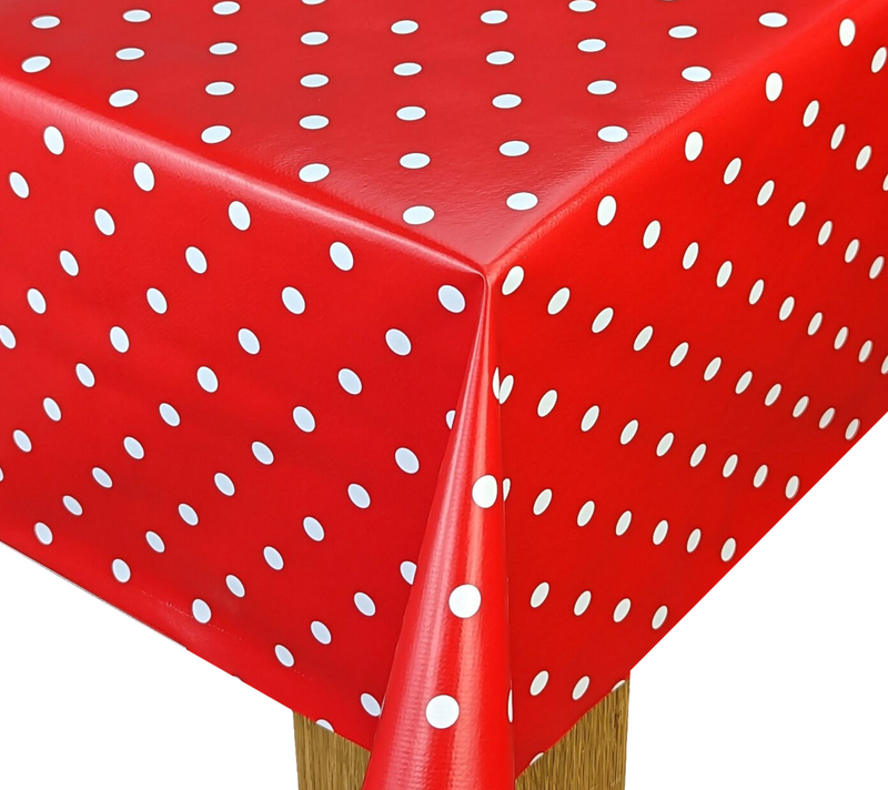 Red Polka Dotty vinyl tablecloth ROUND 138cm -Warehouse Clearance