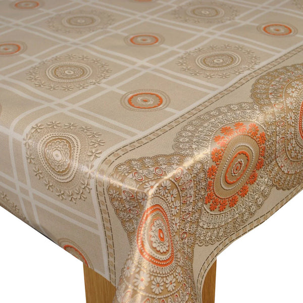 Lace Pattern Border Beige Gold Orange vinyl tablecloth 240cm x 140cm-Warehouse Clearance