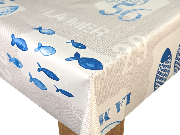 La Mer Seaside Fish vinyl tablecloth ROUND 140cm -Warehouse Clearance