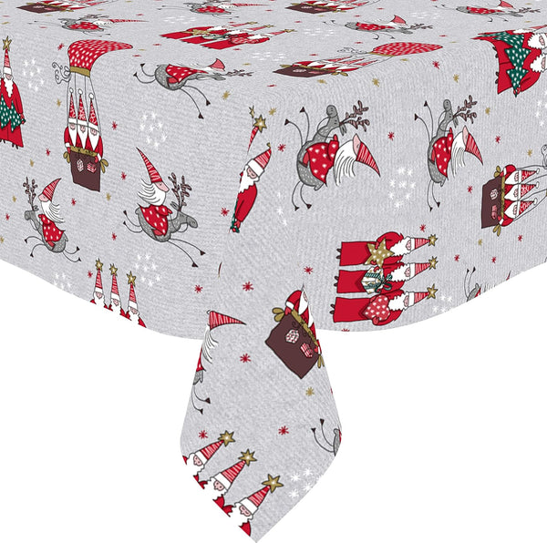 Santa Lapland Grey Vinyl Oilcloth Tablecloth 140cm x 140cm   -  Christmas Warehouse Clearance