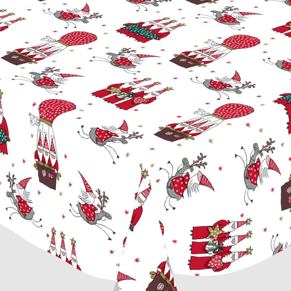 Santa Lapland White vinyl tablecloth ROUND 138cm -Warehouse Clearance