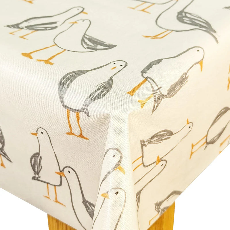 Laridae Seagull Taupe Oilcloth Tablecloth by Clarke and Clarke 250cm x 132cm - Warehouse Clearance