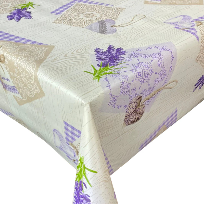 Lavender on Wood Pattern PVC Vinyl Wipe Clean Tablecloth 160cm x 140cm Warehouse Clearance