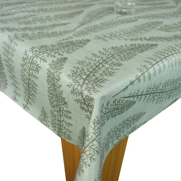 Fern Fronds Leaf Spray Duckegg PVC Vinyl Wipe Clean Tablecloth 140cm x 140cm Warehouse Clearance