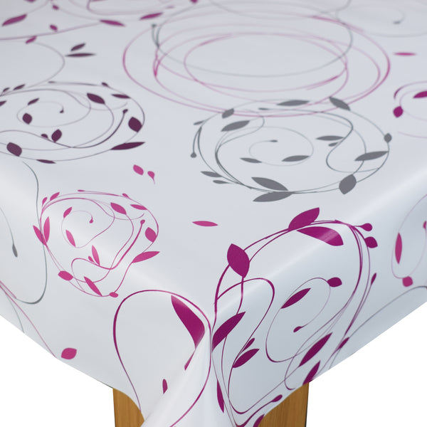 Leaf Swirl Fuchsia PVC Vinyl Wipe Clean Tablecloth  220cm x 140cm Warehouse Clearance