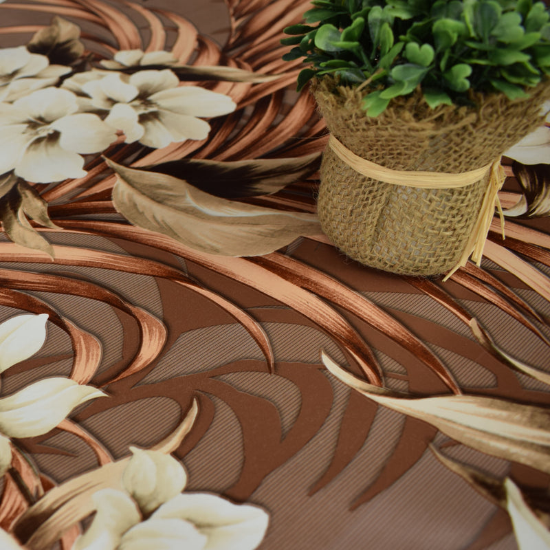 Brown Taupe and Cream Flowers PVC Tablecloth 20 Metres Roll