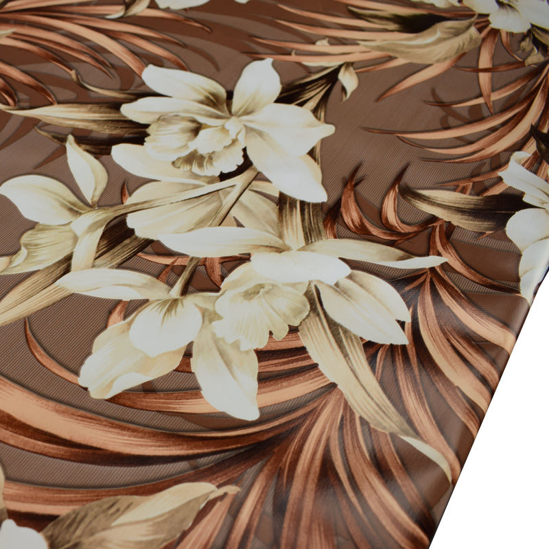 Brown Taupe and Cream Flowers PVC Tablecloth 20 Metres Roll