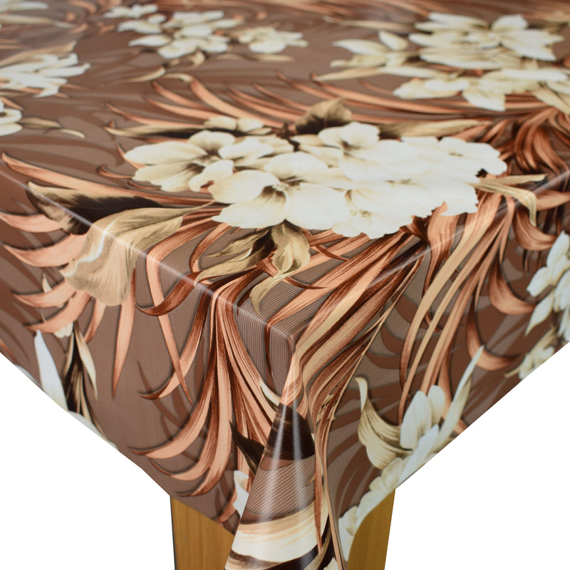 Brown Taupe and Cream Flowers PVC Tablecloth 20 Metres Roll