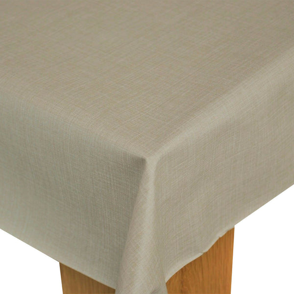 Beige Linen Look Vinyl Oilcloth Tablecloth 120cm x 140cm   - Warehouse Clearance