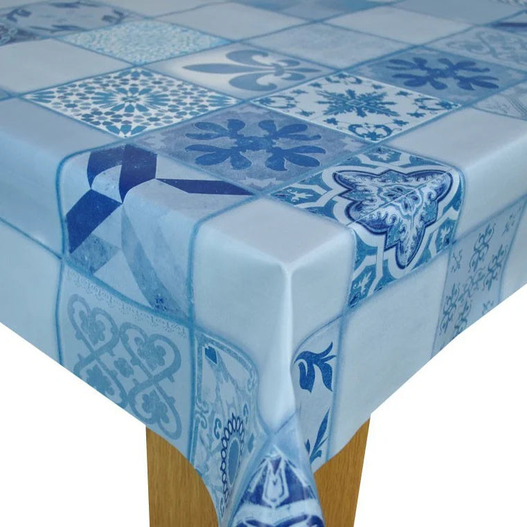 Lisbon Blue PVC Vinyl Wipe Clean Tablecloth 100cm x 140cm Warehouse Clearance