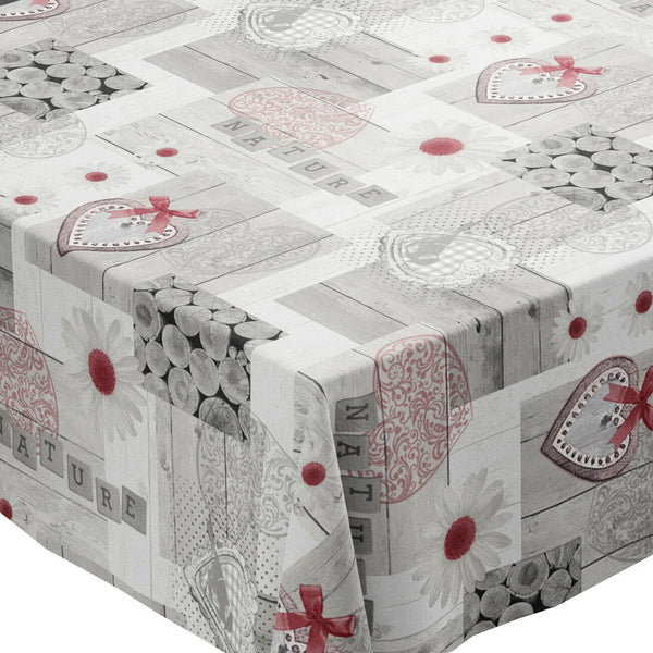 Red Grey Love Nature PVC Vinyl Wipe Clean Tablecloth 110cm x 140cm Warehouse Clearance